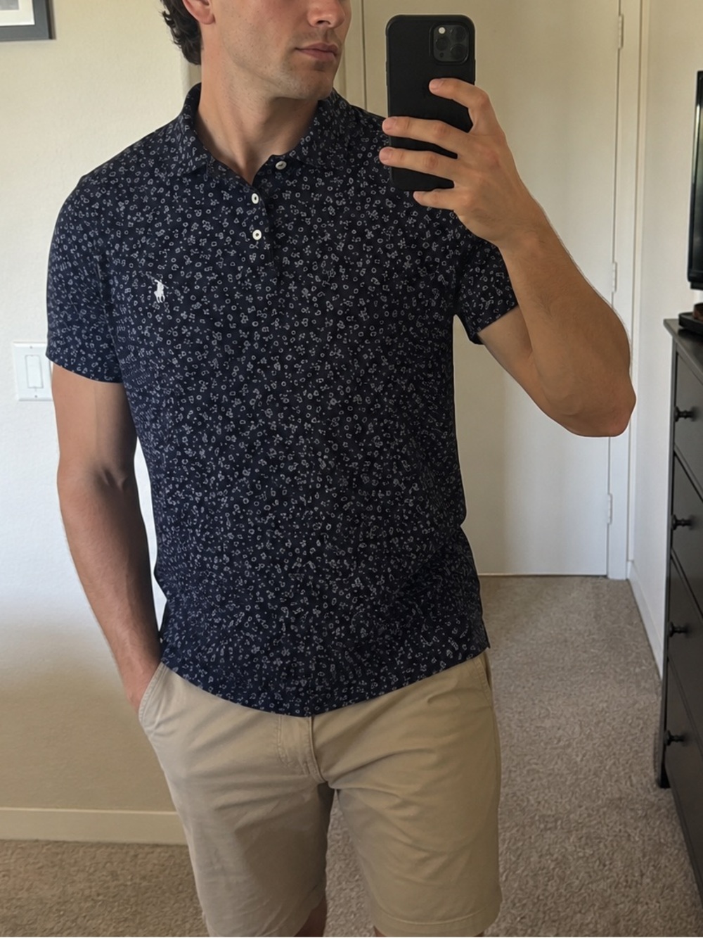 Polo Ralph Lauren Custom Slim Fit Floral Print Polo Shirt Men’s Large Navy